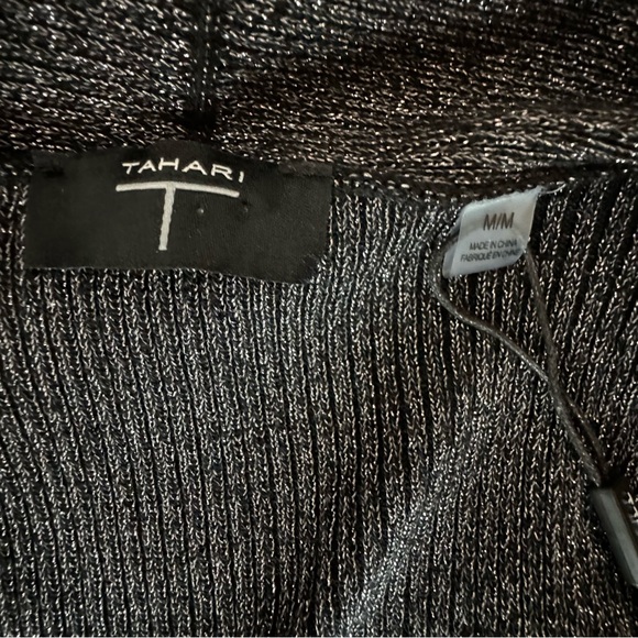 Tahari Women’s Black Metallic Open Front Long Sleeve Shawl Cardigan, Size M - Picture 8 of 11